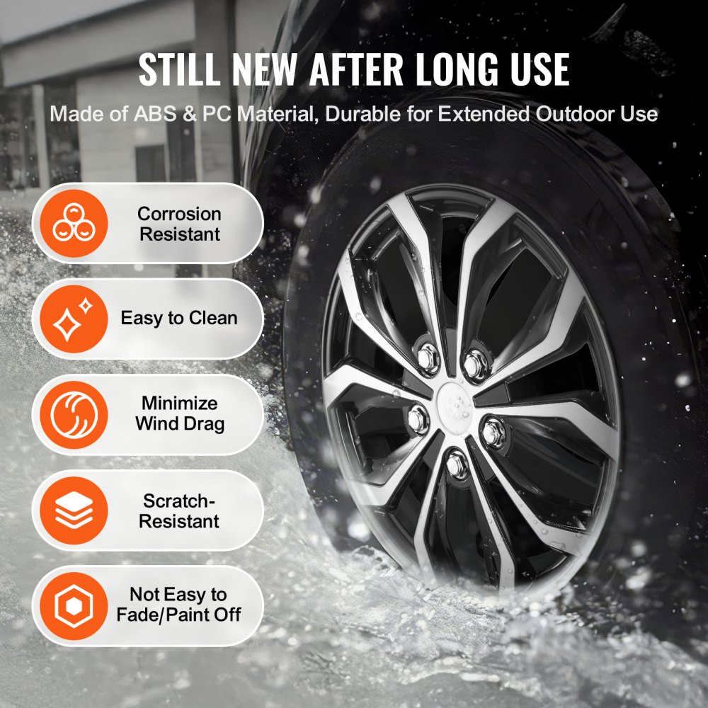 VEVOR Wheel Rim Cover Hubcaps, 16 in Diameter, Sturdy & Durable Scratch-Resistant Hubcap with Snap & Valve Nozzle Hole, ABS & PC Hubcap with High Rigidity & Less Wind Drag, Fits for All Weather Use