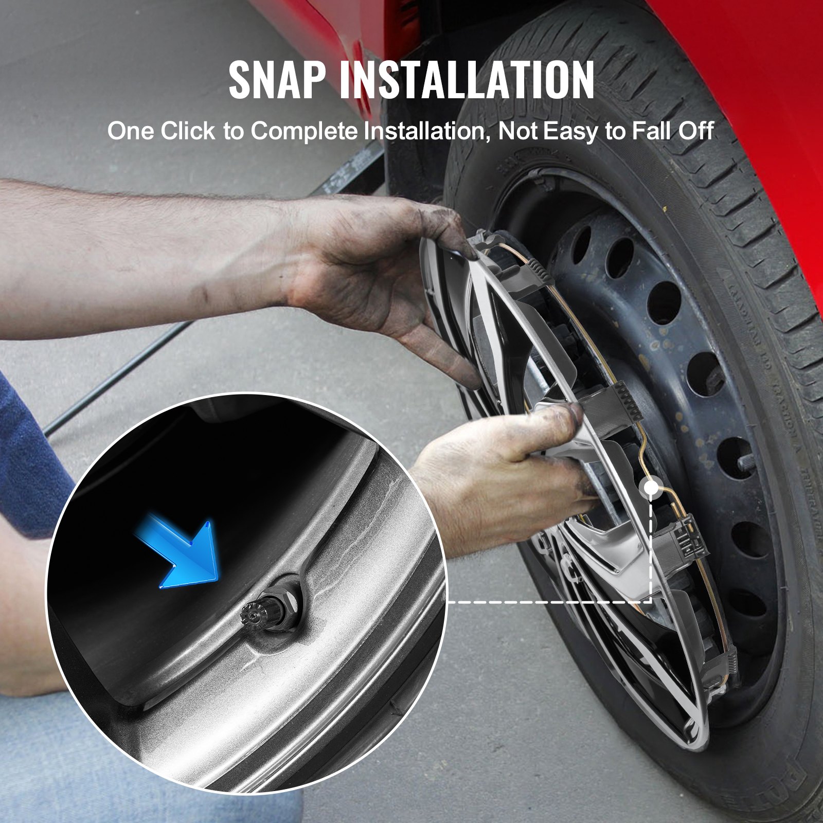 VEVOR Wheel Rim Cover Hubcaps, 16 in Diameter, Sturdy & Durable Scratch-Resistant Hubcap with Snap & Valve Nozzle Hole, ABS & PC Hubcap with High Rigidity & Less Wind Drag, Fits for All Weather Use