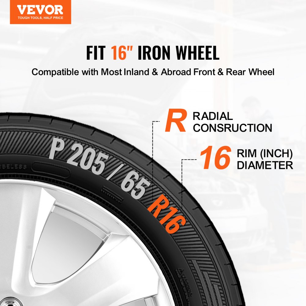 VEVOR Wheel Rim Cover Hubcaps, 16 in Diameter, Sturdy & Durable Scratch-Resistant Hubcap with Snap & Valve Nozzle Hole, ABS & PC Hubcap with High Rigidity & Less Wind Drag, Fits for All Weather Use