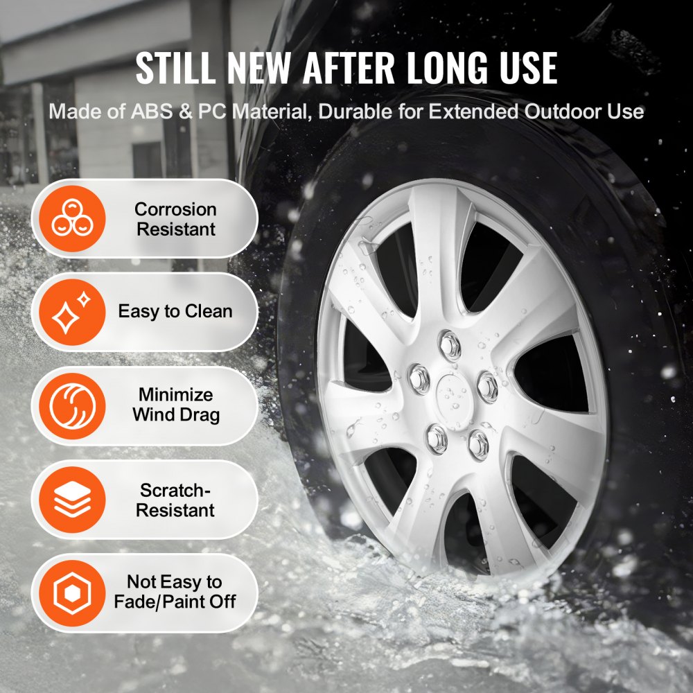 VEVOR Wheel Rim Cover Hubcaps, 16 in Diameter, Sturdy & Durable Scratch-Resistant Hubcap with Snap & Valve Nozzle Hole, ABS & PC Hubcap with High Rigidity & Less Wind Drag, Fits for All Weather Use