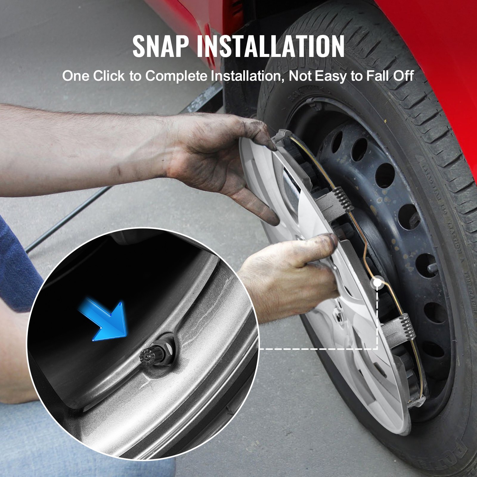 VEVOR Wheel Rim Cover Hubcaps, 16 in Diameter, Sturdy & Durable Scratch-Resistant Hubcap with Snap & Valve Nozzle Hole, ABS & PC Hubcap with High Rigidity & Less Wind Drag, Fits for All Weather Use