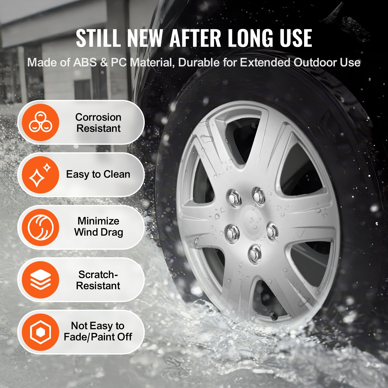 VEVOR Wheel Rim Cover Hubcaps, 15 in Diameter, Sturdy & Durable Scratch-Resistant Hubcap with Snap & Valve Nozzle Hole, ABS & PC Hubcap with High Rigidity & Less Wind Drag, Fits for All Weather Use