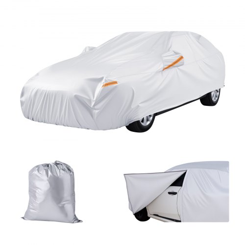 VEVOR Car Cover, Car Cover Waterproof for Full Size European Sedan Cars Models, Custom-fit All Weather Sun Rain Wind Dust Snow Protection Full Exterior Covers with Door Zipper & Cotton Lining, Silver
