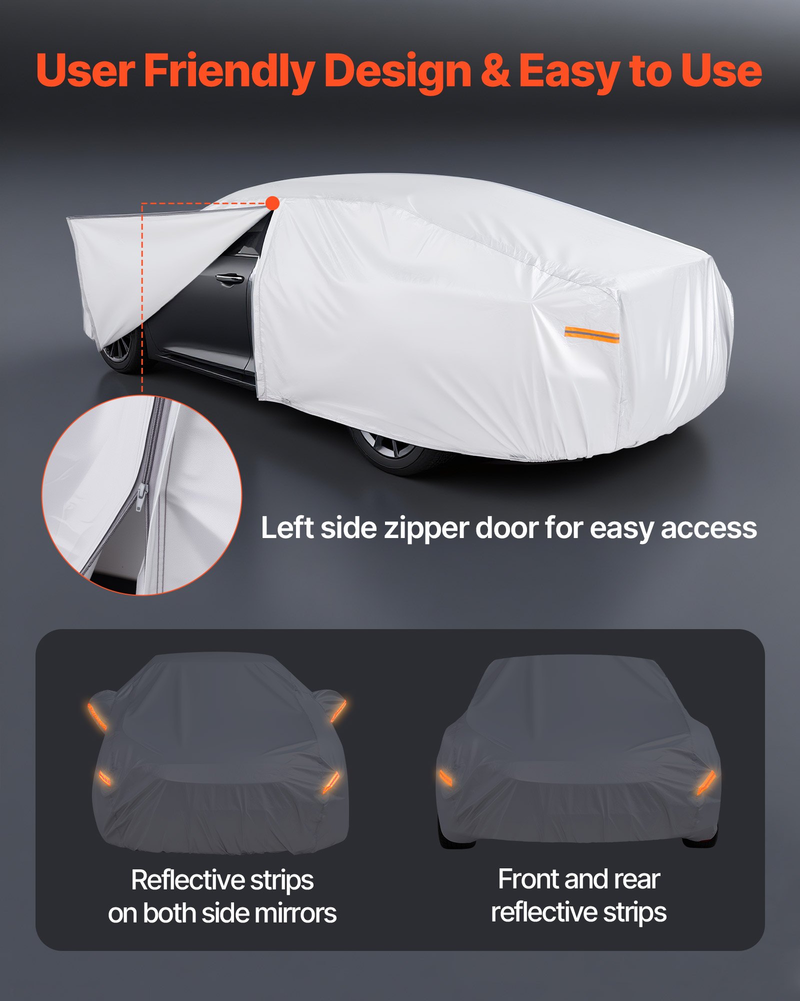 VEVOR Car Cover, Car Cover Waterproof for Full Size European Sedan Cars Models, Custom-fit All Weather Sun Rain Wind Dust Snow Protection Full Exterior Covers with Door Zipper & Cotton Lining, Silver