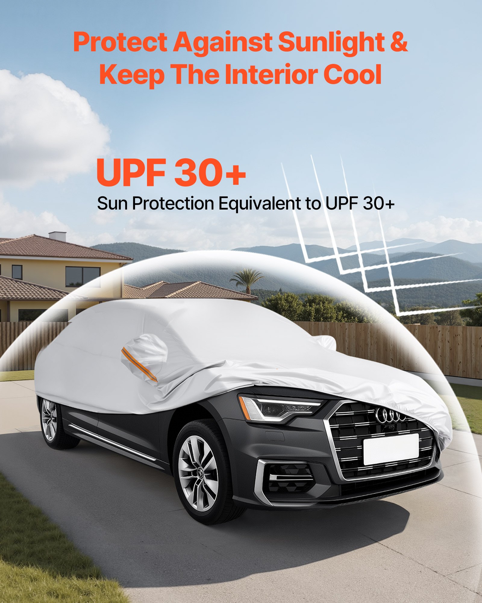 VEVOR Car Cover, Car Cover Waterproof for Full Size European Sedan Cars Models, Custom-fit All Weather Sun Rain Wind Dust Snow Protection Full Exterior Covers with Door Zipper & Cotton Lining, Silver