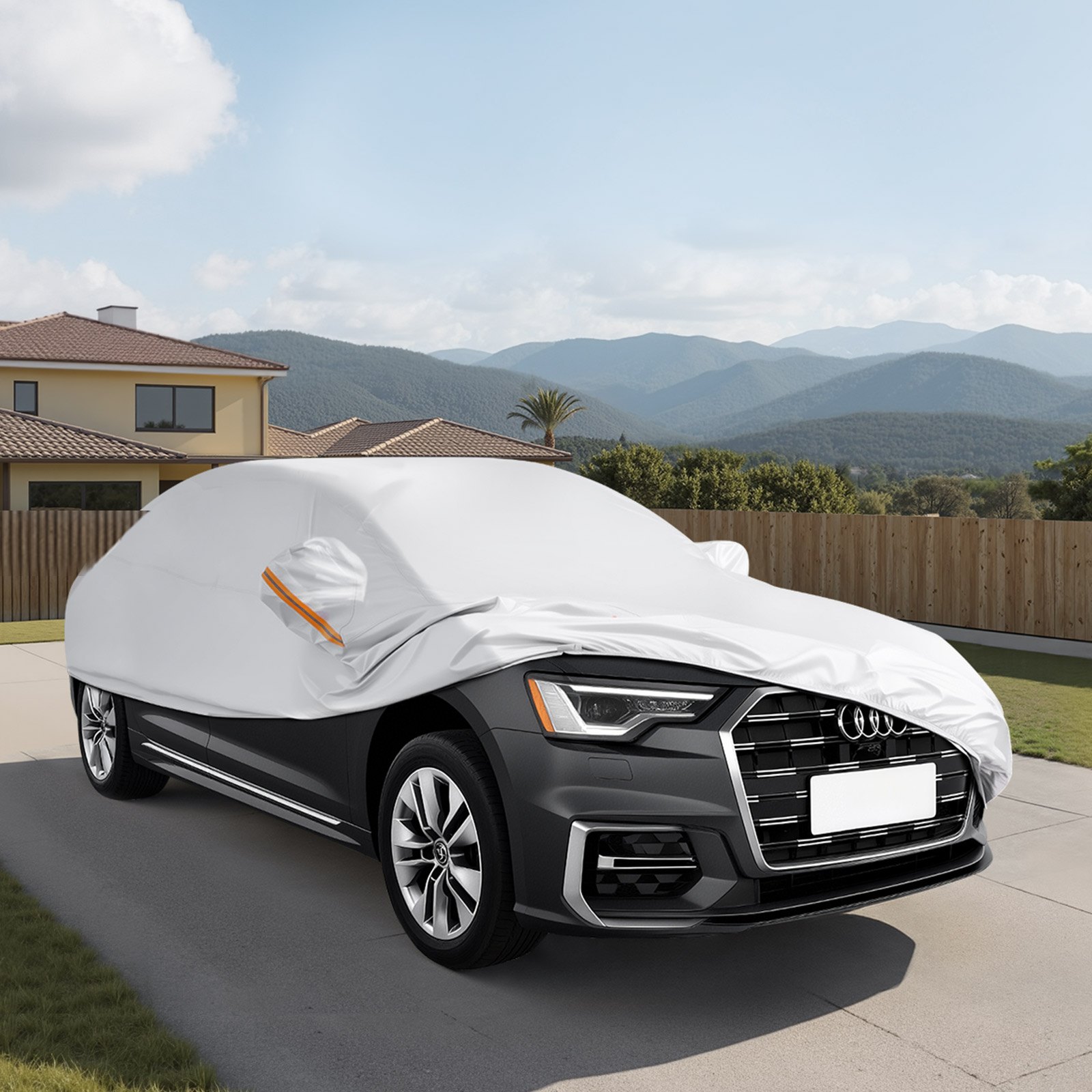 VEVOR Car Cover, Car Cover Waterproof for Full Size European Sedan Cars Models, Custom-fit All Weather Sun Rain Wind Dust Snow Protection Full Exterior Covers with Door Zipper & Cotton Lining, Silver