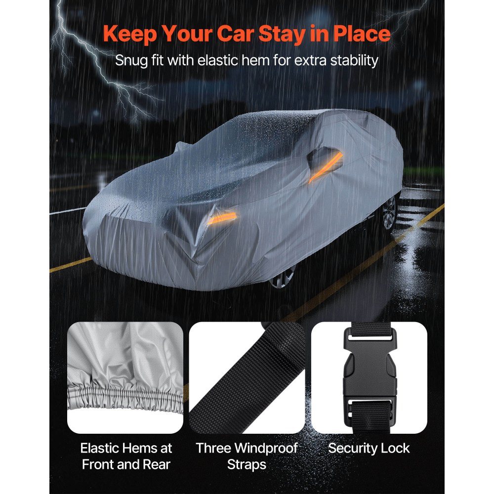 VEVOR Car Cover, Car Cover Waterproof for Toyota RAV4 Compact SUV, Custom-fit All Weather Sun Rain Wind Frost Dust Snow Protection Full Exterior Covers with Door Zipper and Cotton Lining, Silver