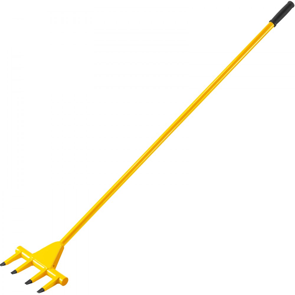 Deck Wrecker Pry Bar 4-Tine, Deck Wrecking Bar with 56-Inch Long Handle, Demolition Bar, 2-Inch Spacing between Tines, Deck Pry Bar with Nail Puller, Deck Wrecker Tool Heavy-Duty Steel, Yellow