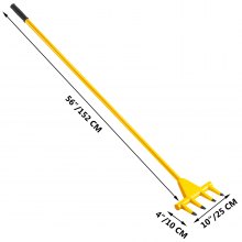 Deck Wrecker Pry Bar 4-Tine, Deck Wrecking Bar with 56-Inch Long Handle, Demolition Bar, 2-Inch Spacing between Tines, Deck Pry Bar with Nail Puller, Deck Wrecker Tool Heavy-Duty Steel, Yellow