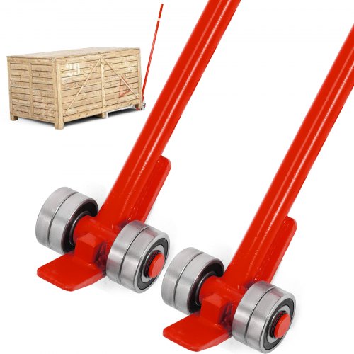 Pry Lever Bar 2pcs 5ft Long Handle 6600lbs/3t Capacity W/ Wheels