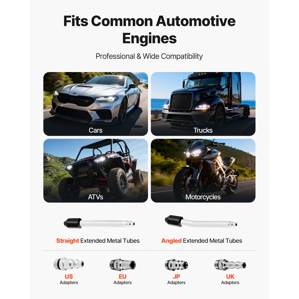 VEVOR Engine Cylinder Compression Tester Kit, Pressure Gauge Range of 0-100 PSI, Automotive Leak Down Tester Kit with 4 Adapters, 2 Metal Tubes, Pressure Check & Leakage Rate Test on Cars, Motorcycles