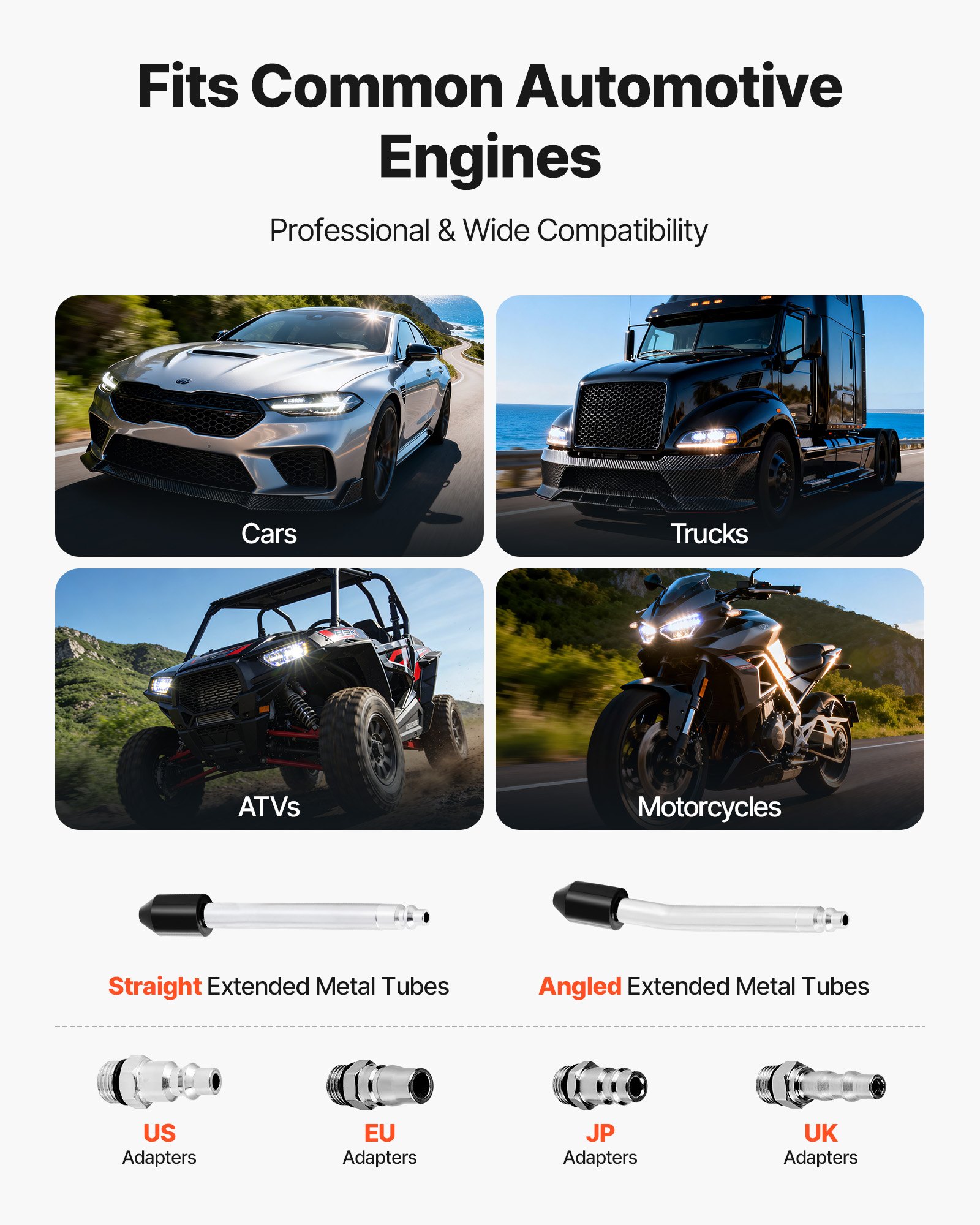 VEVOR Engine Cylinder Compression Tester Kit, Pressure Gauge Range of 0-100 PSI, Automotive Leak Down Tester Kit with 4 Adapters, 2 Metal Tubes, Pressure Check & Leakage Rate Test on Cars, Motorcycles