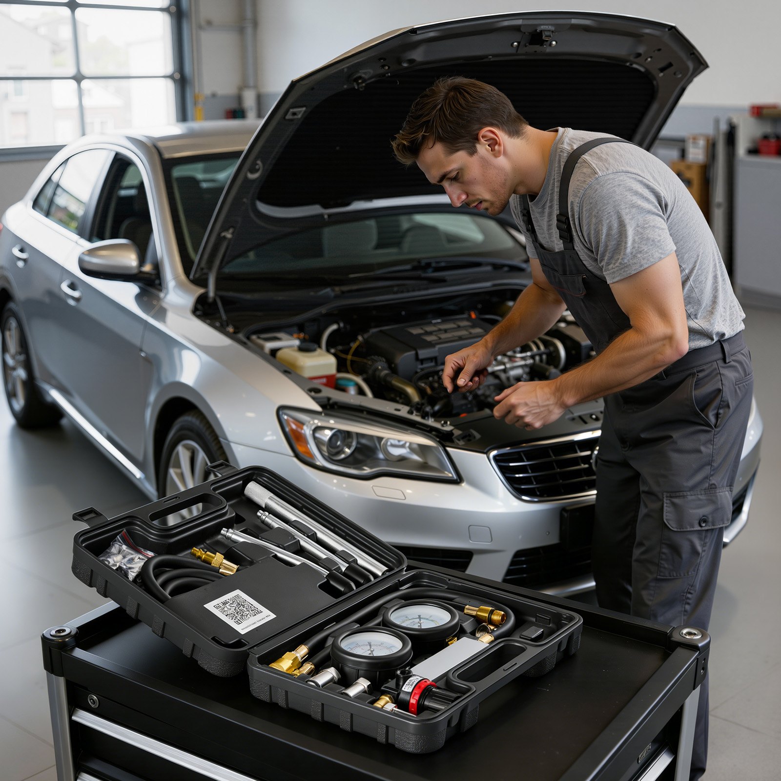 VEVOR Engine Cylinder Compression Tester Kit, Pressure Gauge Range of 0-100 PSI, Automotive Leak Down Tester Kit with 4 Adapters, 2 Metal Tubes, Pressure Check & Leakage Rate Test on Cars, Motorcycles