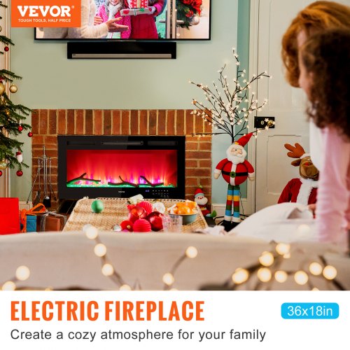 VEVOR Electric Fireplace Linear Fireplace 36'' Wall-mounted or Recessed w/Remote