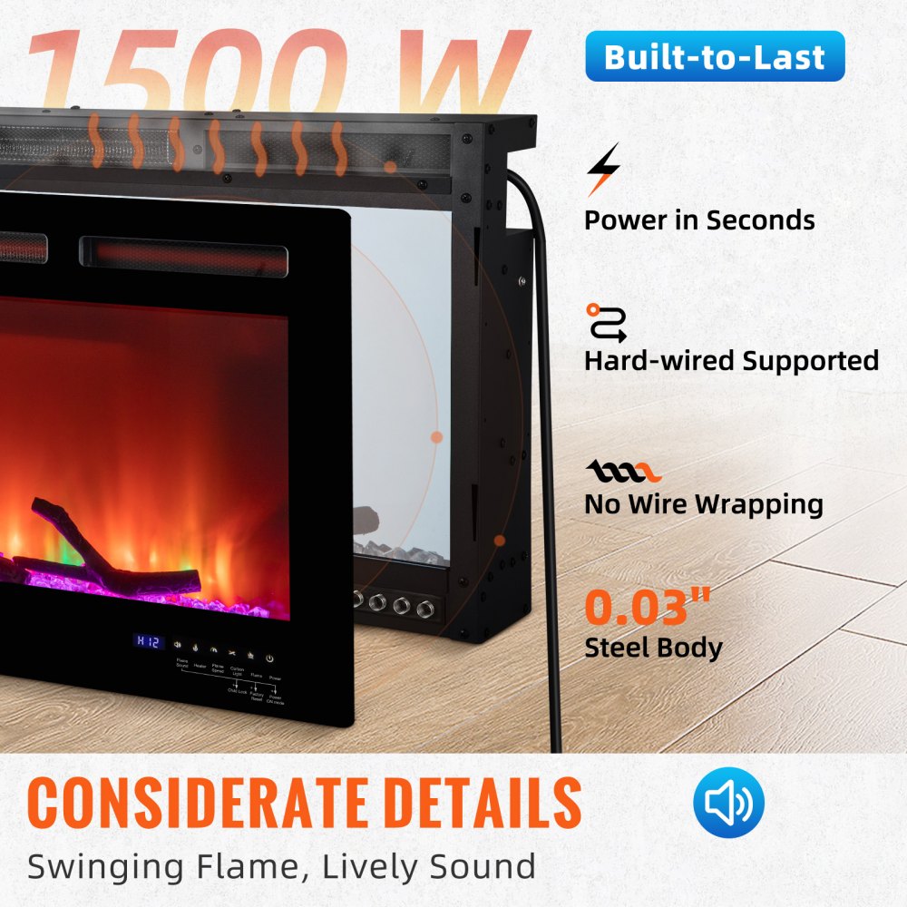 Chimenea eléctrica VEVOR Chimenea lineal 36'' Montada en la pared o empotrada con control remoto