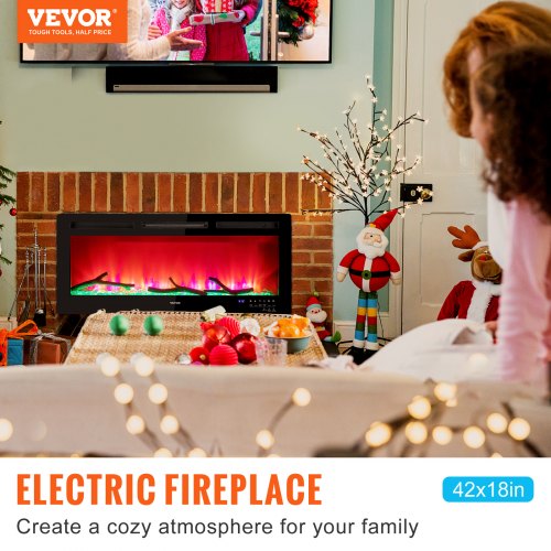 VEVOR Electric Fireplace Linear Fireplace 42'' Wall-mounted or Recessed w/Remote