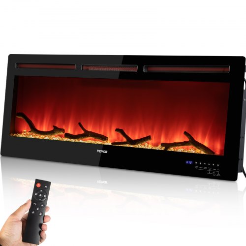 VEVOR Electric Fireplace, 50-inch Recessed and Wall Mounted, Fit for 2 x 4 and 2 x 6 Stud, Adjustable Flame Colors and Speed with Remote Control & Timer, 1500 W, Black