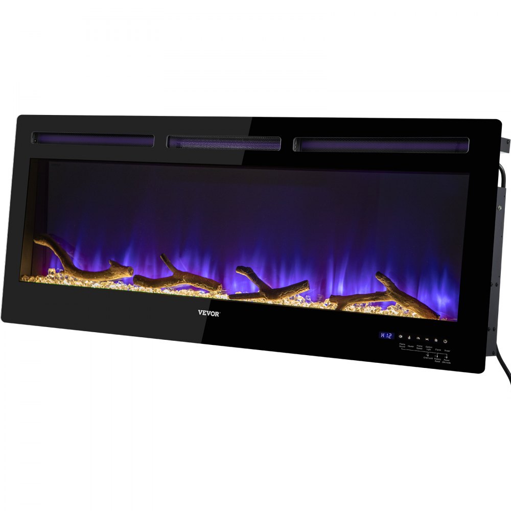 VEVOR Electric Fireplace, 50-inch Recessed and Wall Mounted, Fit for 2 x 4 and 2 x 6 Stud, Adjustable Flame Colors and Speed with Remote Control & Timer, 1500 W, Black