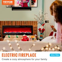 VEVOR Electric Fireplace, 60-inch Recessed and Wall Mounted, Fit for 2 x 4 and 2 x 6 Stud, Adjustable Flame Colors and Speed with Remote Control & Timer, Compatible for Alexa, 1500 W, Black
