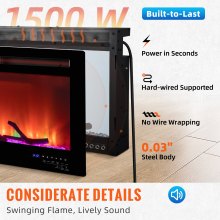 VEVOR Electric Fireplace, 60-inch Recessed and Wall Mounted, Fit for 2 x 4 and 2 x 6 Stud, Adjustable Flame Colors and Speed with Remote Control & Timer, Compatible for Alexa, 1500 W, Black