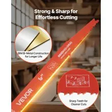 VEVOR Reciprocating Saw Blades, 25 Pack, 6/12 TPI Bi-Metal Reciprocating Saw Blade Set with Universal Shank, Sharp Teeth for Fast and Smooth Cuts, for Wood and Nail-Embedded Wood Demolition, Orange