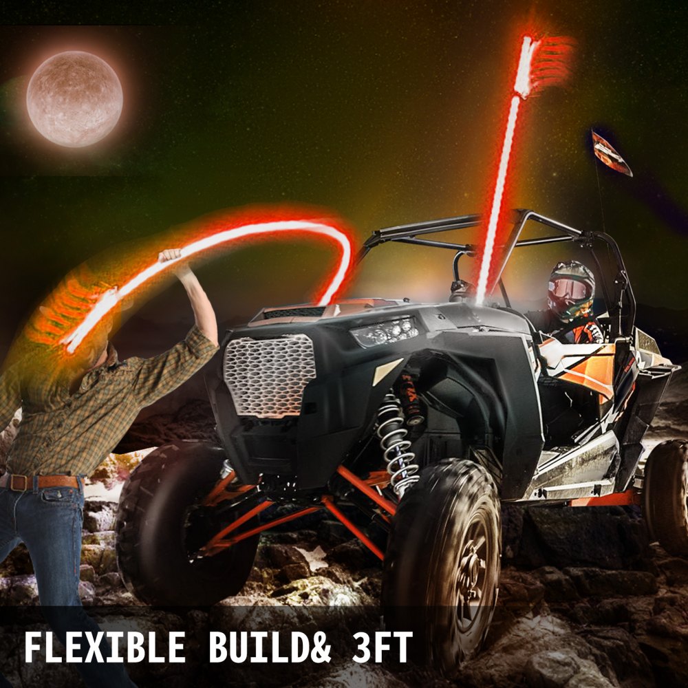VEVOR 1PC 4FT Led Whip Lights Orange Color Lighted Whips for UTV Optic Fiber Off-Road Whip LED Whips for Sand Dune Buggy UTV ATV Polaris Accessories RZR Jeep