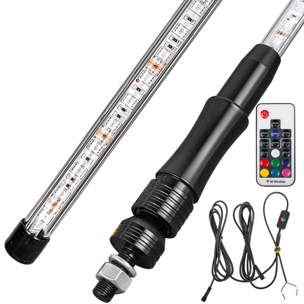 VEVOR 2 luces LED de 3 pies, látigos iluminados de color RGB para UTV ATV, 20 colores, 5 niveles, 23 modos, 10 opciones de velocidad, resistente a la intemperie, control remoto inalámbrico RF para UTV ATV Polaris Accesorios RZR