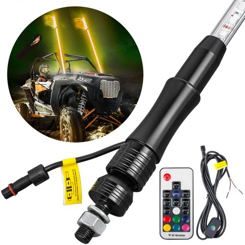 VEVOR 1PC 4FT LED Whip Lights RGB Color Lighted Whips for UTV ATV 20 Colors,5 Levels,23 Modes,10 Speed Options,Weatherproof,Off-Road Whip RF Wireless Remote for UTV ATV Polaris Accessories RZR