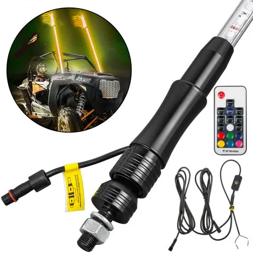 VEVOR 2PC 4FT LED Whip Lights RGB Color Lighted Whips for UTV ATV 20 Colors,5 Levels,23 Modes,10 Speed Options,Weatherproof,Off-Road Whip RF Wireless Remote for UTV ATV Polaris Accessories RZR