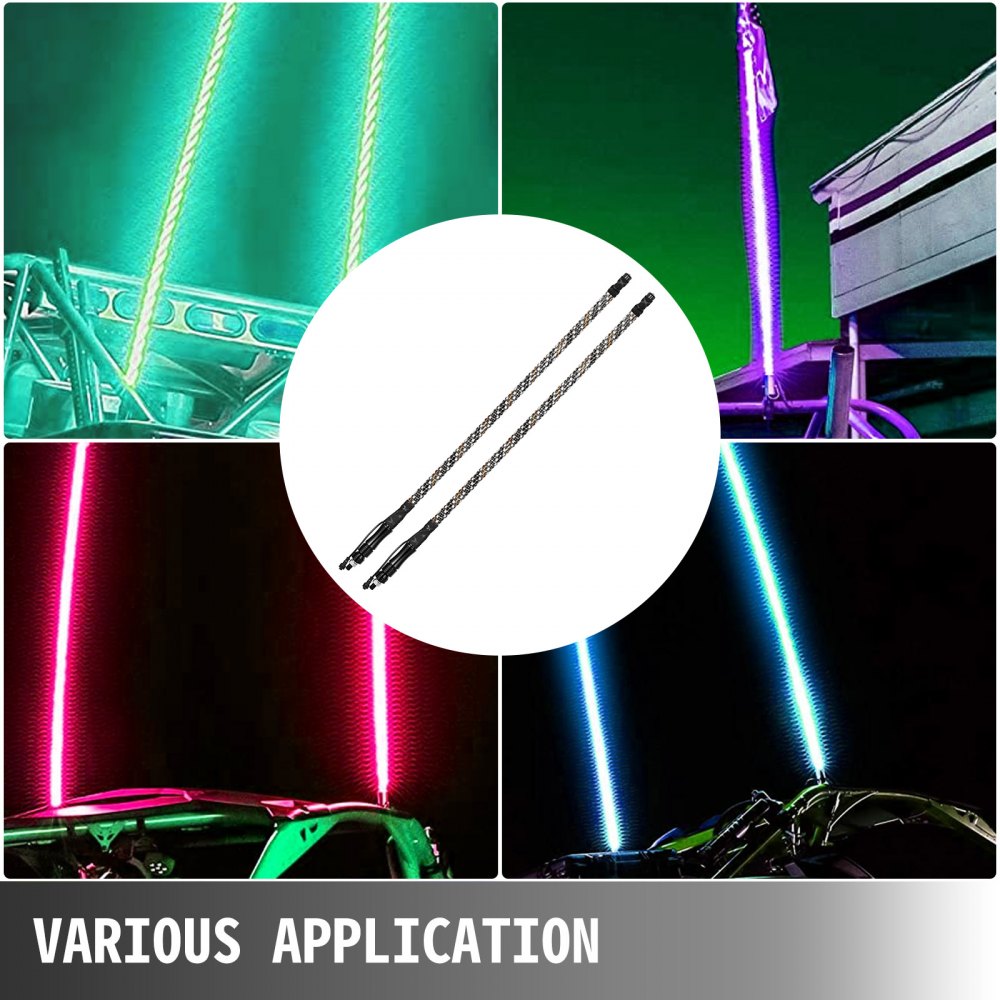 VEVOR 2PC 3FT 360°Spiral LED Whip Lights RGB Color Lighted Whips Dancing/Chasing Light Antenna LED Whips Weatherproof, RF Wireless Remote for Sand Dune UTV ATV RZR Off-Road Trucks Jeep 4X4