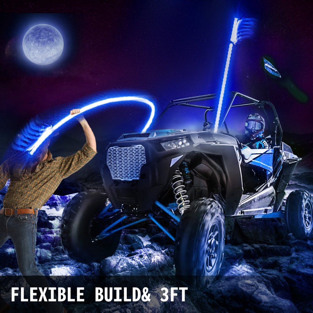 VEVOR 2PC 4FT 360°Spiral LED Whip Lights RGB Color Lighted Whips Dancing/Chasing Light Antenna LED Whips Weatherproof, RF Wireless Remote for Sand Dune UTV ATV RZR Off-Road Trucks Jeep 4X4