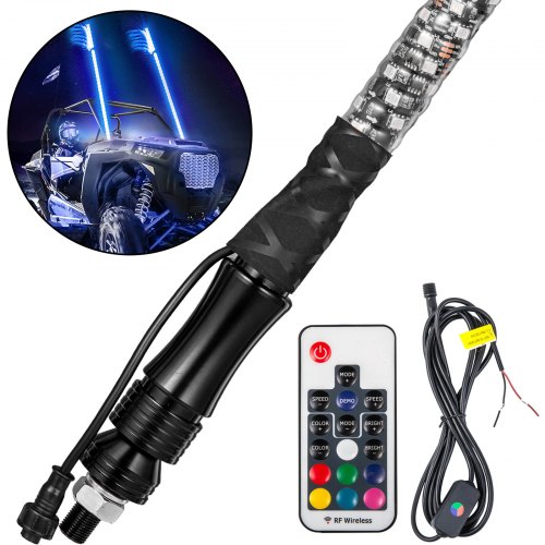 VEVOR 1PC 5FT 360 ° Luces de látigo LED en espiral Látigos iluminados de color RGB para UTV ATV 21 modos, 20 colores, 5 niveles, resistente a la intemperie, látigo todoterreno RF Control remoto inalámbrico para UTV ATV Polaris Accesorios RZR