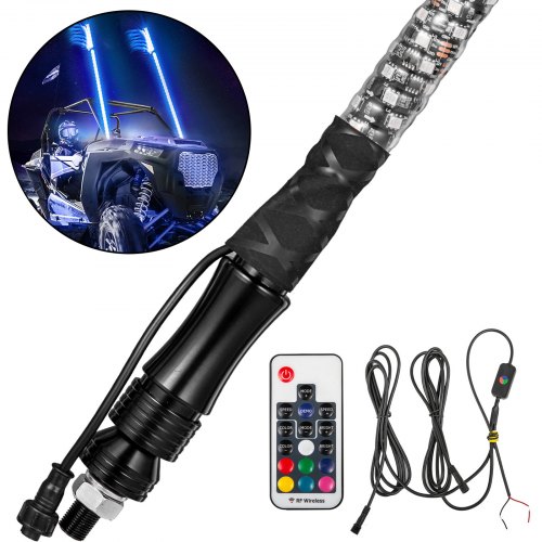 VEVOR 2PC 5FT 360°Spiral LED Whip Lights RGB Color Lighted Whips for UTV ATV 21 Modes,20 Colors,5 Levels,Weatherproof,Off-Road Whip RF Wireless Remote for UTV ATV Polaris Accessories RZR
