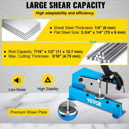 VEVOR Hand Plate Shear 12", Manual Metal Cutter Cutting Thickness1/4 Inch Max, Metal Steel Frame Snip Machine Benchtop 1/2 Inch Rod, for Shear Carbon Steel Plates and Bars