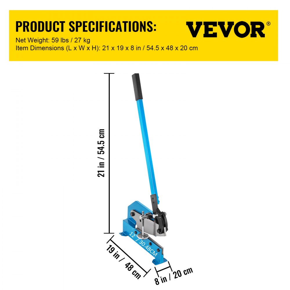 VEVOR Hand Plate Shear 12", Manual Metal Cutter Cutting Thickness1/4 Inch Max, Metal Steel Frame Snip Machine Benchtop 1/2 Inch Rod, for Shear Carbon Steel Plates and Bars