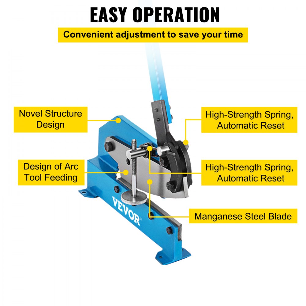 VEVOR hand plate shear with high-strength spring and manganese steel blade.