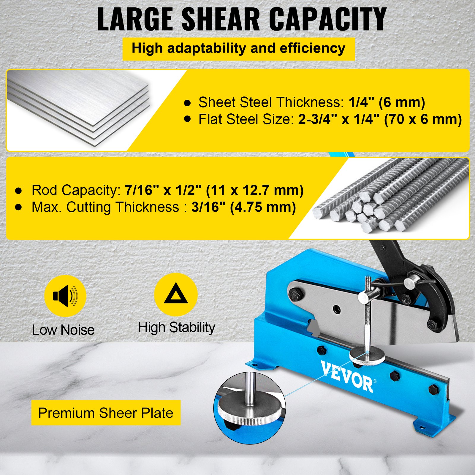 VEVOR hand plate shear with high shear capacity, low noise, and high stability.