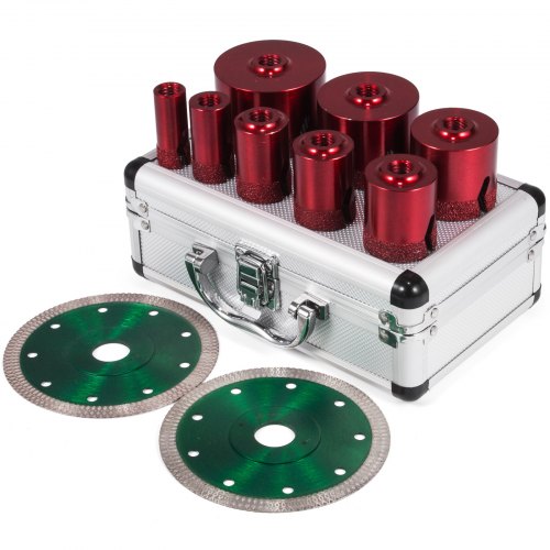 VEVOR 8 Pcs Diamond Hole Saw Set Diamond Drill Core Bits, M14 20/25/32/35/40/50/60/68 MM with 2 Saw Blade, Hole Saw Cutter Drill Bits, Drilling Tool for Drill Core Tiles Stoneware Portable Granite