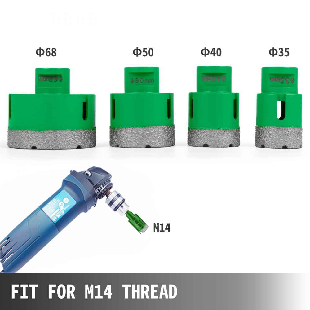 4 PCS Diamond Hole Saw Set Drill Core Bits M14 35/40/50/68mm