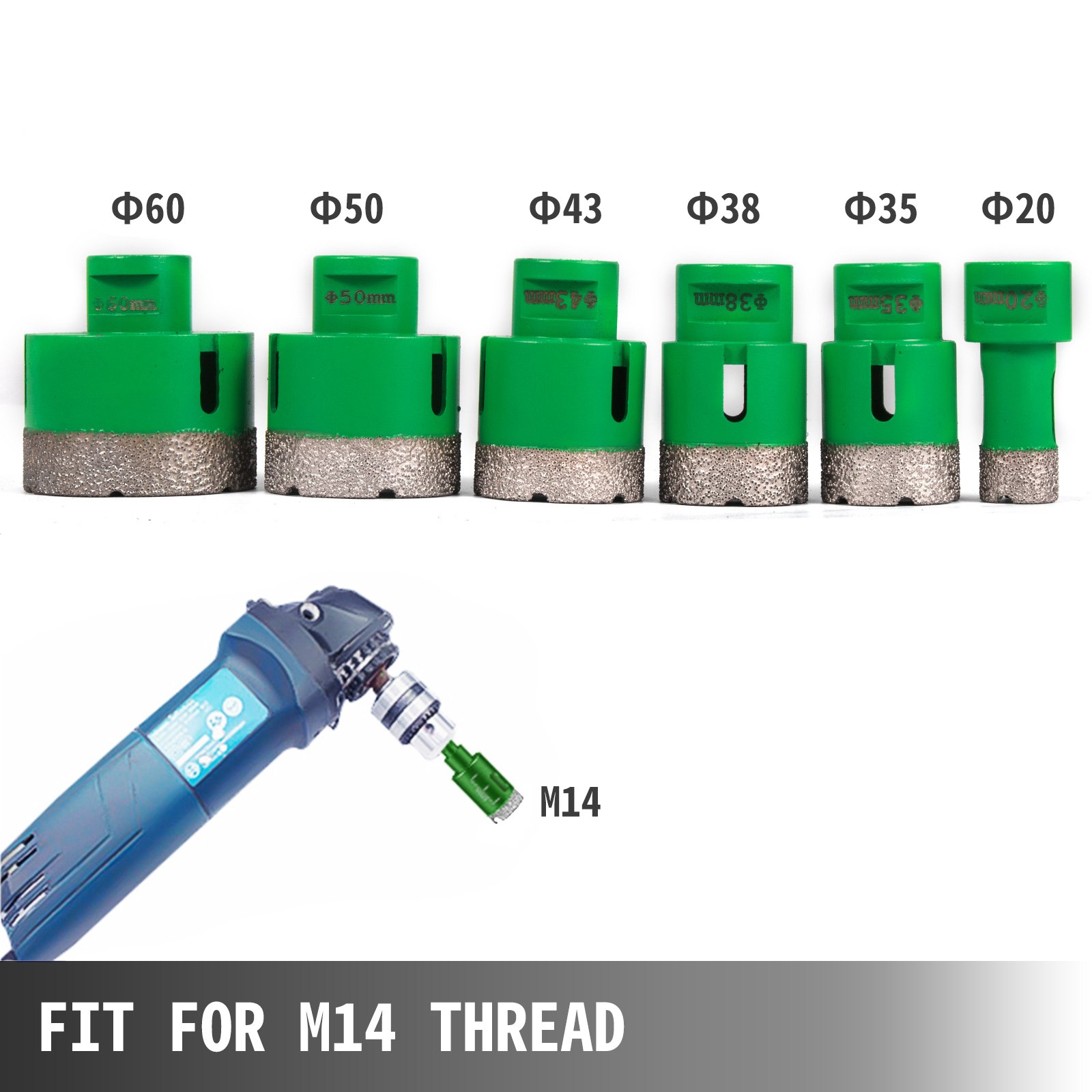 6 PCS Diamond Hole Saw Set Drill Core Bits M14 20/35/38/43/50/60 mm