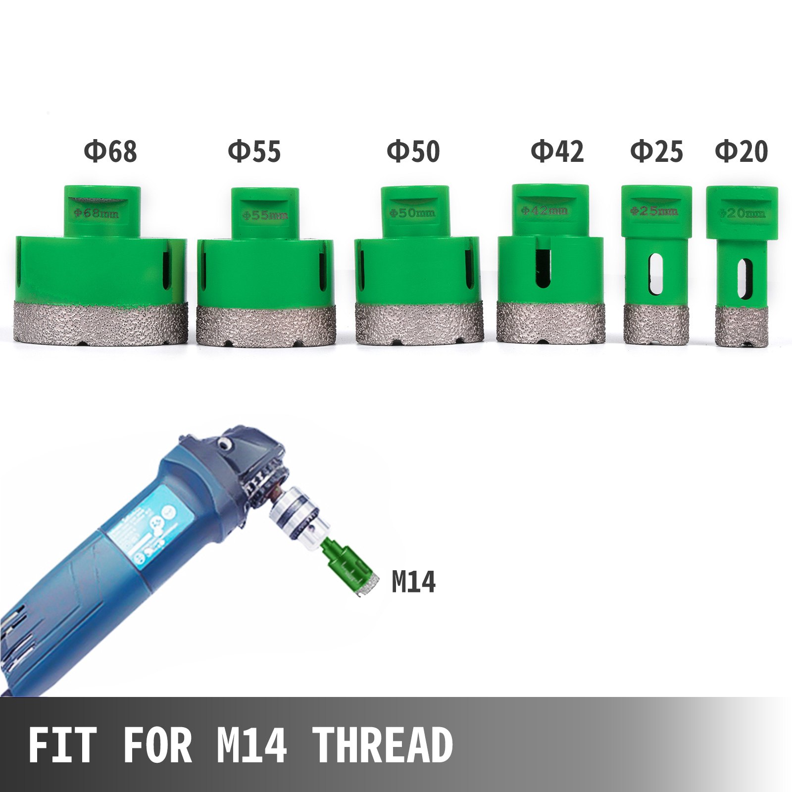 VEVOR 6PCS Diamond Holesaw Set,  Diamond Hole Saw Set 20/25/42/50/55/68MM M14 Thread Hole Saw Cutter for Granite carborundum Ceramics