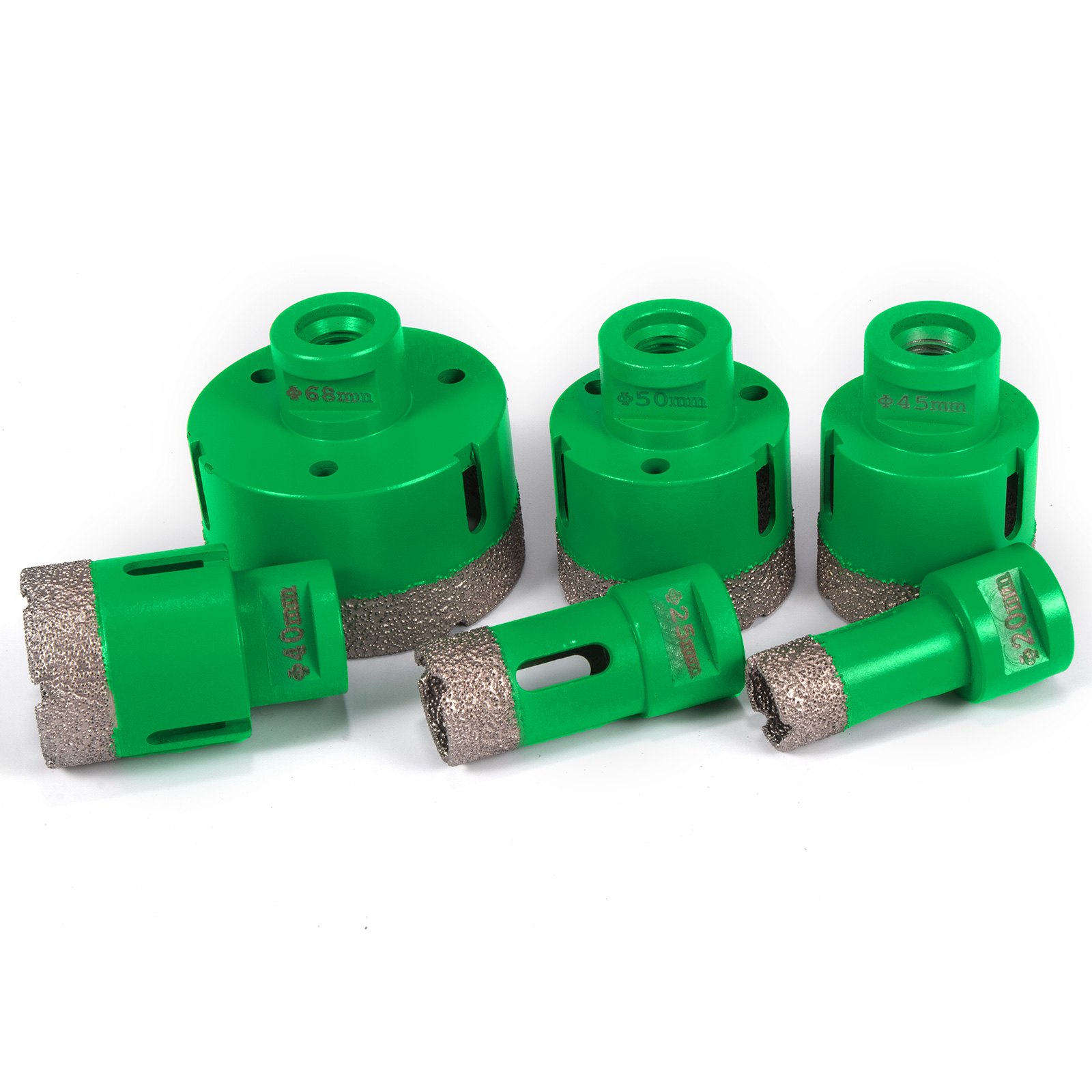 VEVOR 6PCS Diamond Hole Saw Set, Diamond Drill Core Bits with Saw Blade, Heavy Duty Hole Saw Arbor 20/25/40/45/50/68 mm M14 Thread Carborundum Granite for Glass, Ceramics, Porcelain, Ceramic Tile