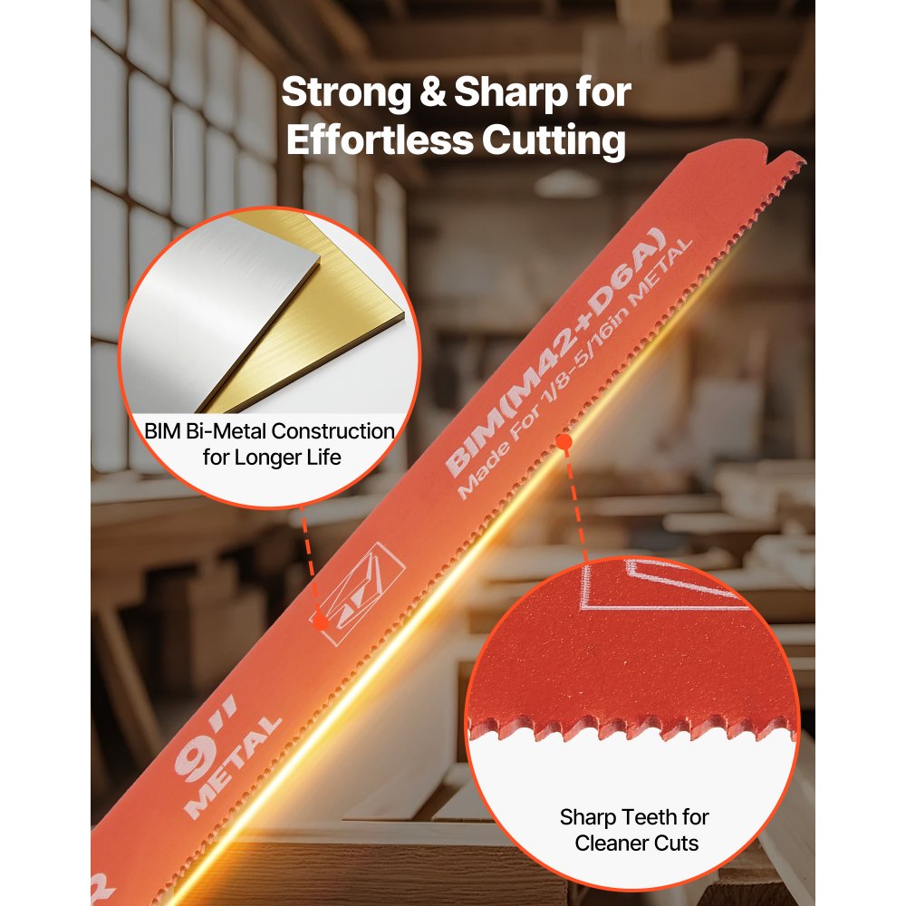 VEVOR Reciprocating Saw Blades, 25 Pack, 14/18 TPI Bi-Metal Reciprocating Saw Blade Set with Universal Shank, Sharp Teeth for Fast and Smooth Cuts, for Cutting 1/8-5/16 inch Medium Metals, Orange