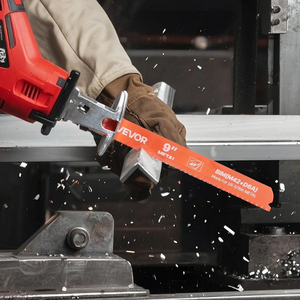 VEVOR Reciprocating Saw Blades, 25 Pack, 14/18 TPI Bi-Metal Reciprocating Saw Blade Set with Universal Shank, Sharp Teeth for Fast and Smooth Cuts, for Cutting 1/8-5/16 inch Medium Metals, Orange