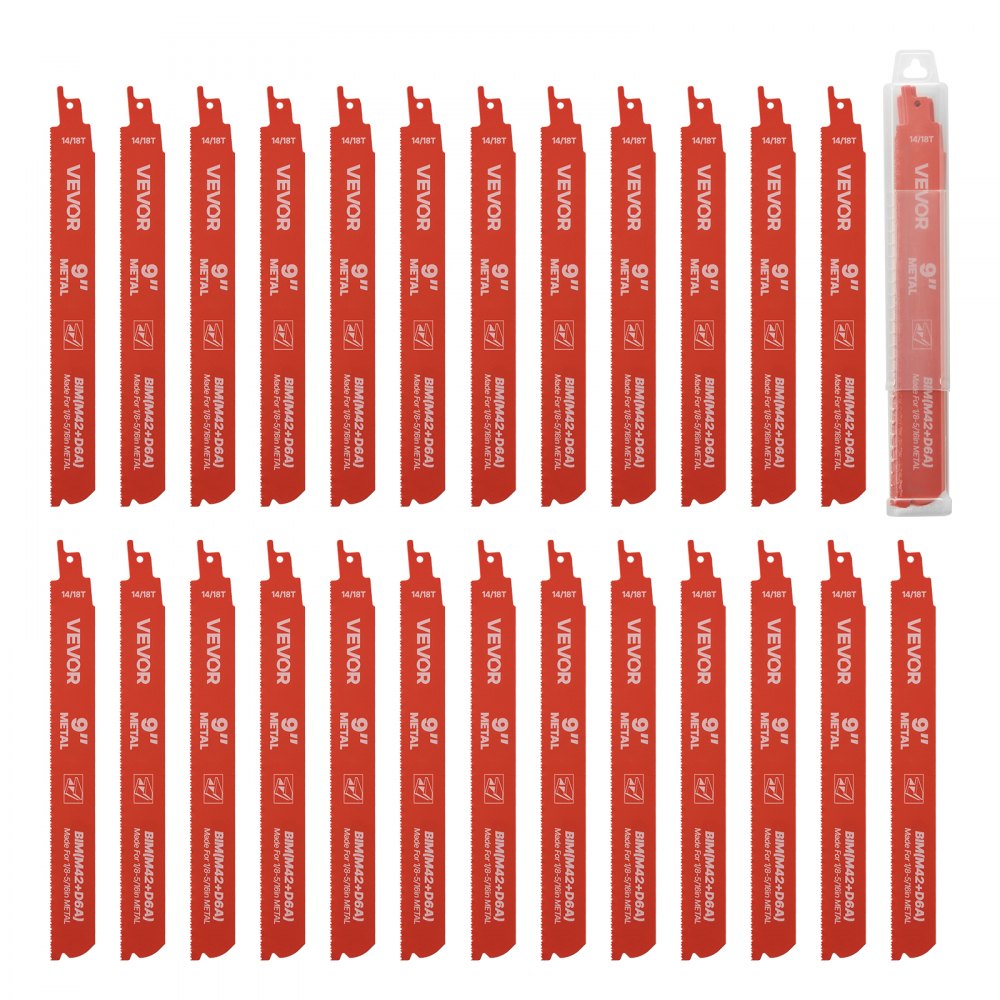 VEVOR Reciprocating Saw Blades, 25 Pack, 14/18 TPI Bi-Metal Reciprocating Saw Blade Set with Universal Shank, Sharp Teeth for Fast and Smooth Cuts, for Cutting 1/8-5/16 inch Medium Metals, Orange