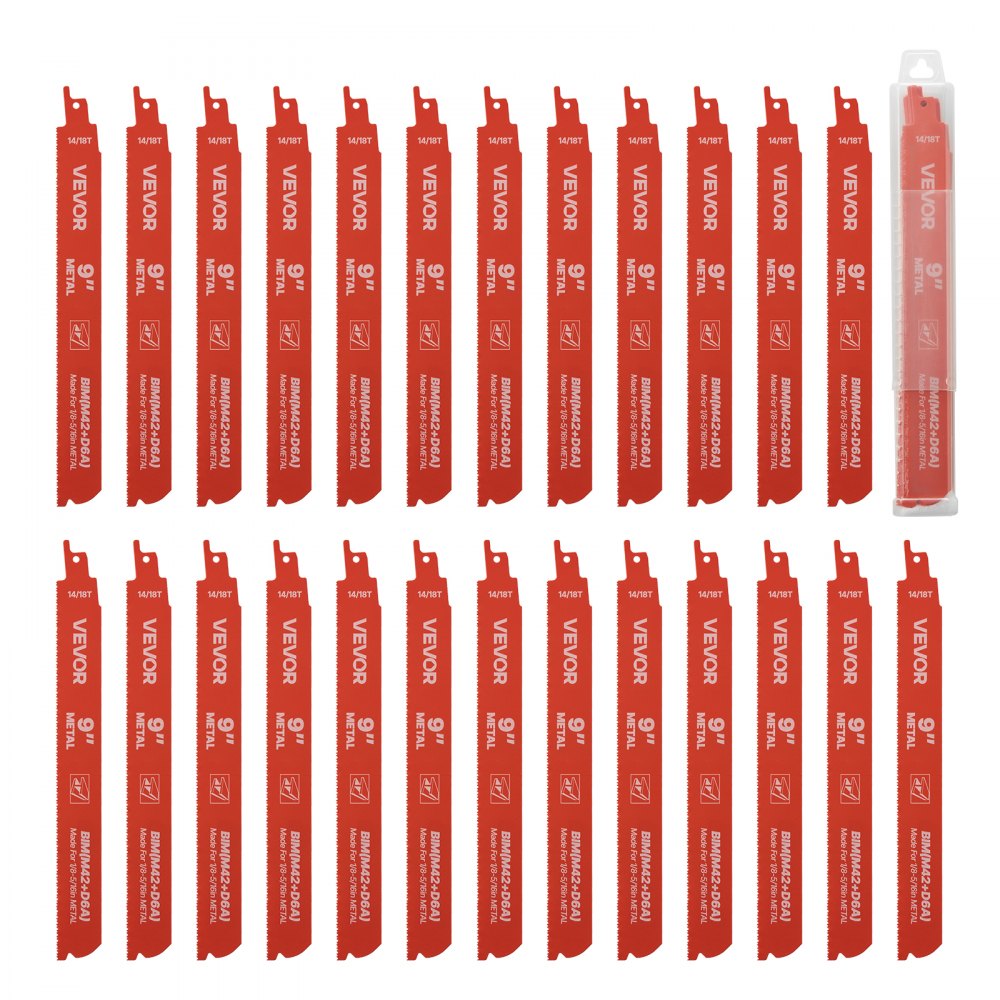 VEVOR Reciprocating Saw Blades, 25 Pack, 14/18 TPI Bi-Metal Reciprocating Saw Blade Set with Universal Shank, Sharp Teeth for Fast and Smooth Cuts, for Cutting 1/8-5/16 inch Medium Metals, Orange