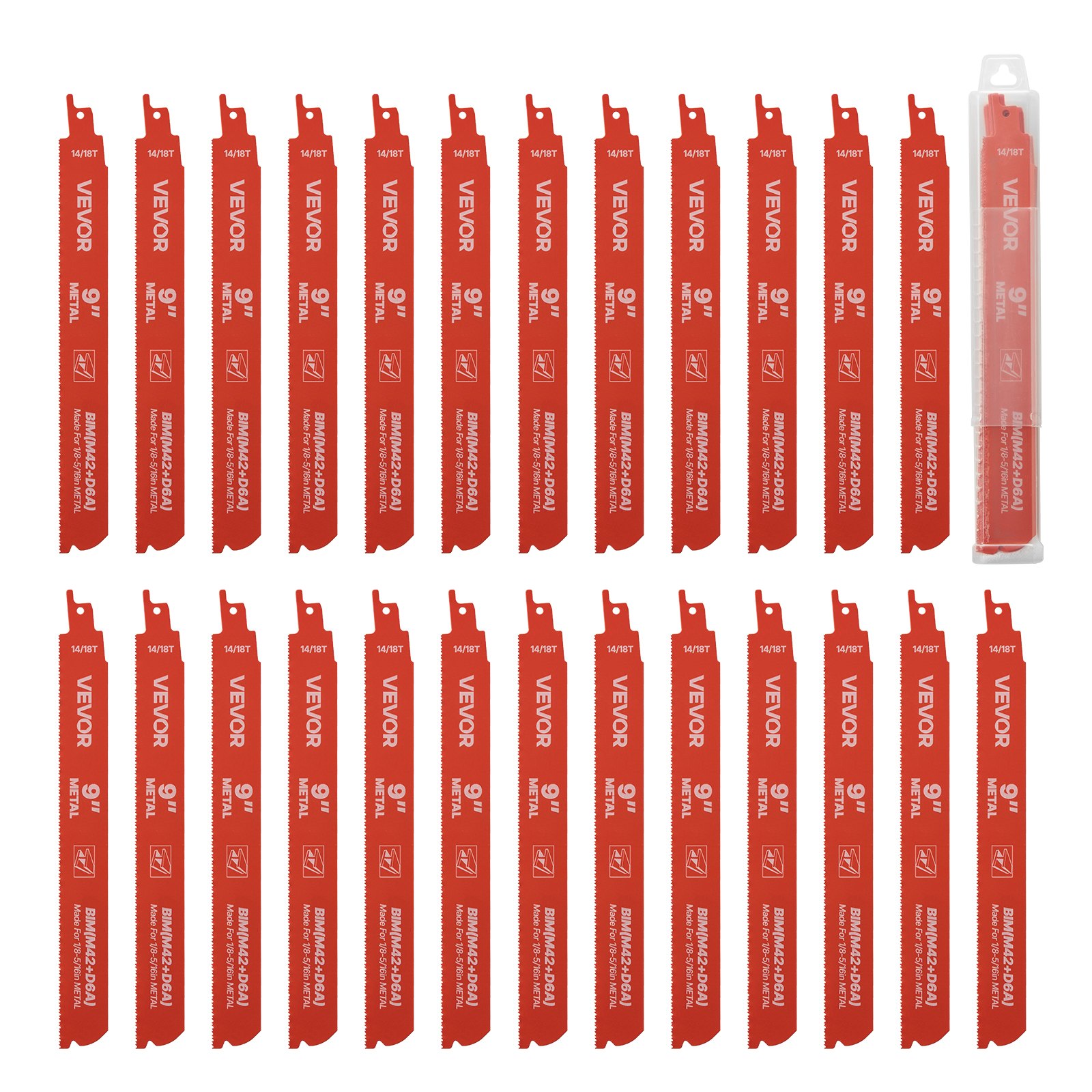 VEVOR Reciprocating Saw Blades, 25 Pack, 14/18 TPI Bi-Metal Reciprocating Saw Blade Set with Universal Shank, Sharp Teeth for Fast and Smooth Cuts, for Cutting 1/8-5/16 inch Medium Metals, Orange