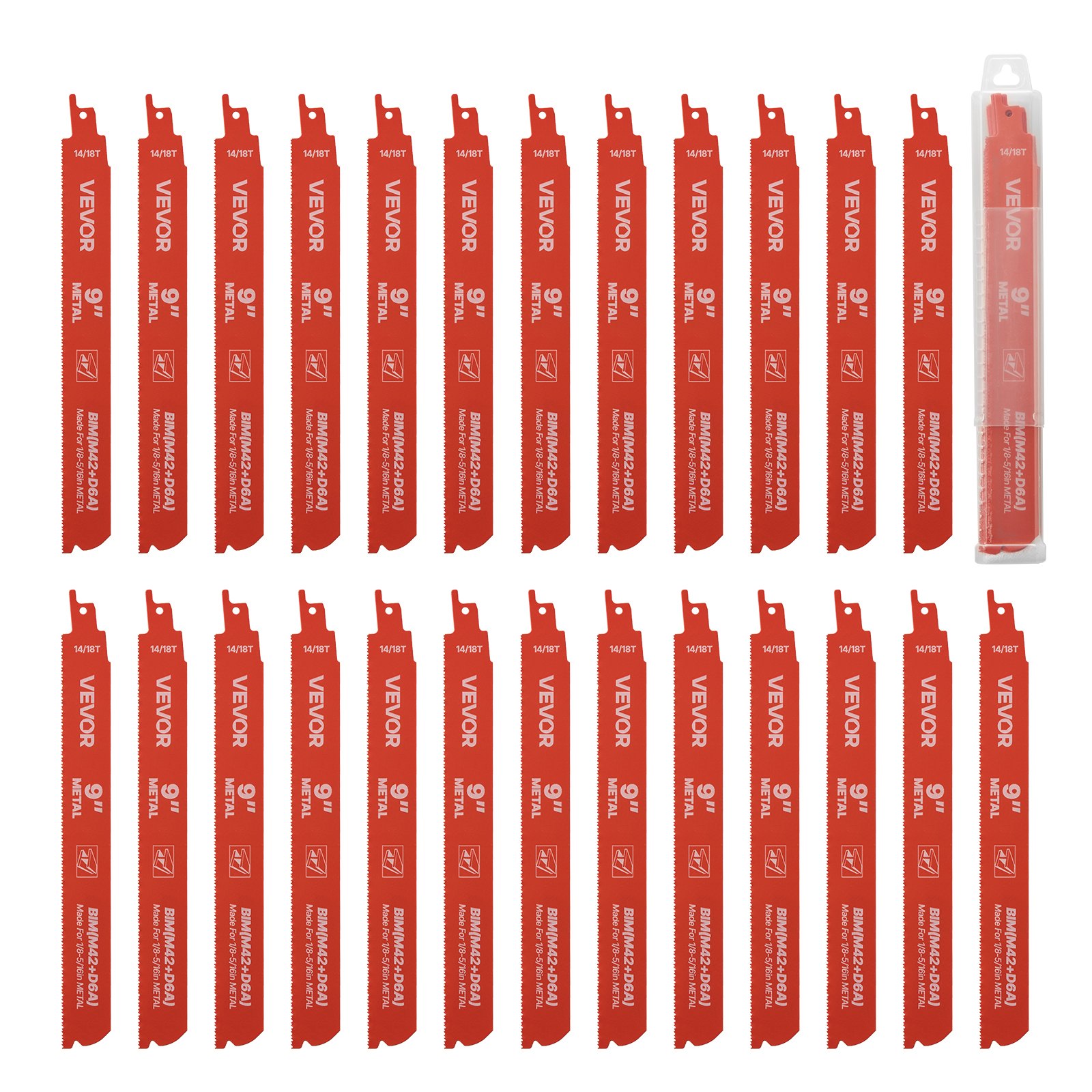 VEVOR Reciprocating Saw Blades, 25 Pack, 14/18 TPI Bi-Metal Reciprocating Saw Blade Set with Universal Shank, Sharp Teeth for Fast and Smooth Cuts, for Cutting 1/8-5/16 inch Medium Metals, Orange