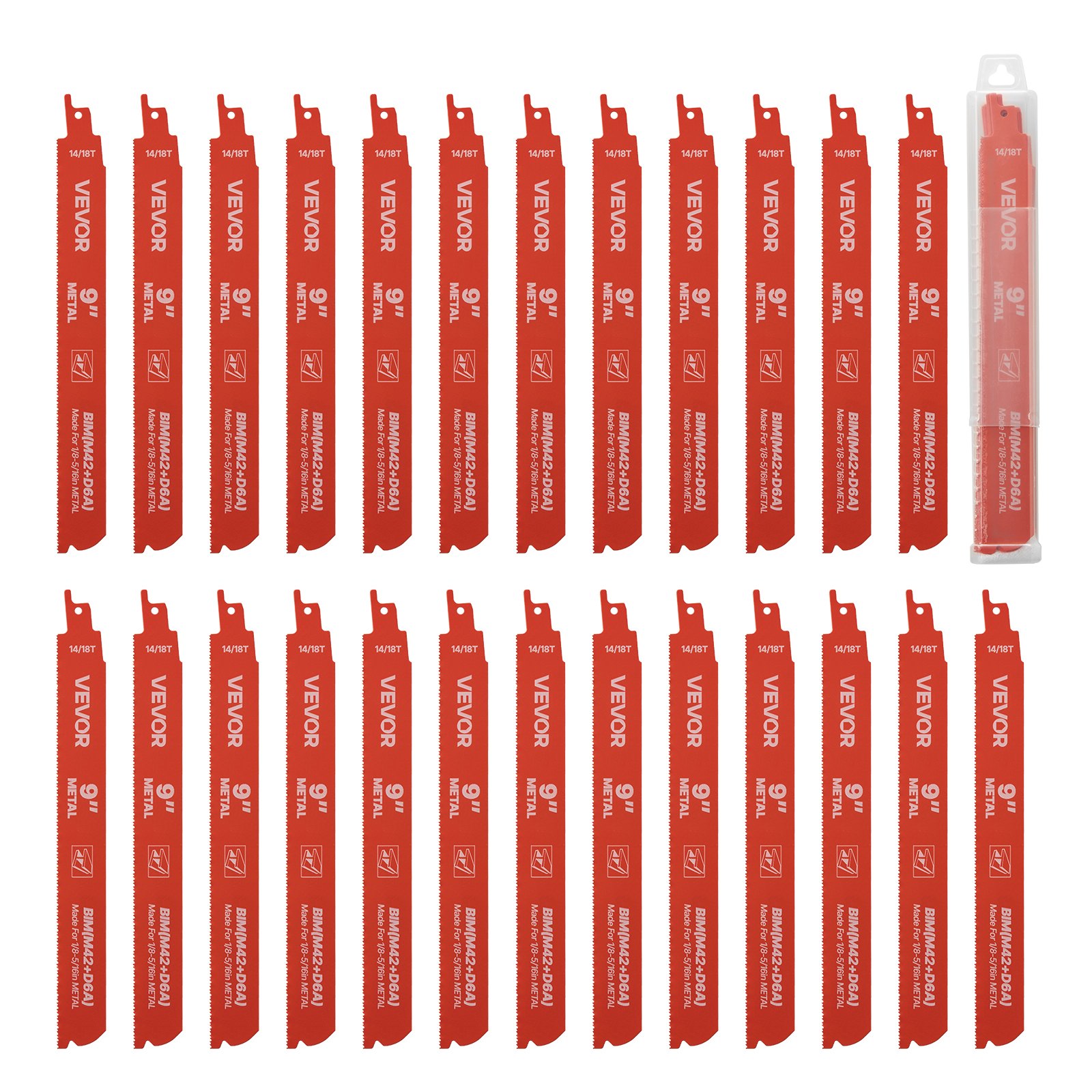 VEVOR Reciprocating Saw Blades, 25 Pack, 14/18 TPI Bi-Metal Reciprocating Saw Blade Set with Universal Shank, Sharp Teeth for Fast and Smooth Cuts, for Cutting 1/8-5/16 inch Medium Metals, Orange