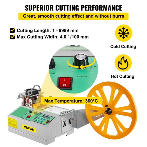 VEVOR Automatic Hot and Cold Tape Cutting Machine 440W 350°C Zipper Braided Tape Ribbon Cutter 100mm Metal Strip Precise Digital Belt Cutter for Nylon Plastic